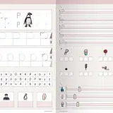 Übungsblatt zum Schreiben von Groß- und Kleinbuchstaben P. Mit Pinguin-Illustration und Übungen zur Druckschrift.
