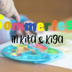 Kreative Ideen für ein Sommerfest im Kindergarten: Ein Kind malt mit Pinsel und Farbpalette.