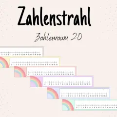 Bunte Zahlenstrahlen bis 20 zum Ausdrucken, ideal für den Zahlenraum 20.
