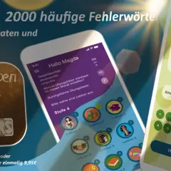 App zum spielerischen Rechtschreibung lernen mit Zitaten. Trainiere ca. 2000 Fehlerwörter.
