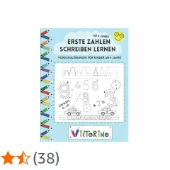 Übungsheft "Erste Zahlen schreiben lernen" für Kinder ab 4 Jahren. Enthält Zahlen von 0-10 zum Nachzeichnen, mit Autos und Würfeln.