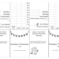 Arbeitsblatt für umkehraufgaben klasse 2 mit Einmaleins-Test, Kopfrechentrainer und Zaubertafel. Kinder können ihre Fortschritte abhaken.