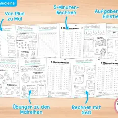 Malaufgaben 3. Klasse zum Ausdrucken: Übungen zu den Einmaleins-Reihen, Plus- und Malaufgaben, Rechnen mit Geld.
