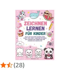 Buntes Buchcover mit süßen Tieren und dem Titel "Zeichnen lernen für Kinder". Viele mal ideen für kinder zum Nachzeichnen.
