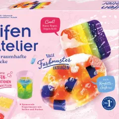 Seifen-Atelier: Kinder können hier bunte Seifen kreieren und tolle Farbmuster erzeugen. Ein spannendes Experimentierset zum Seife selber machen.