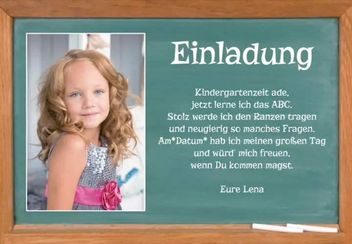 Einladung zur Einschulung: Ein süßes Mädchen lädt dich ein, ihren großen Tag zu feiern.