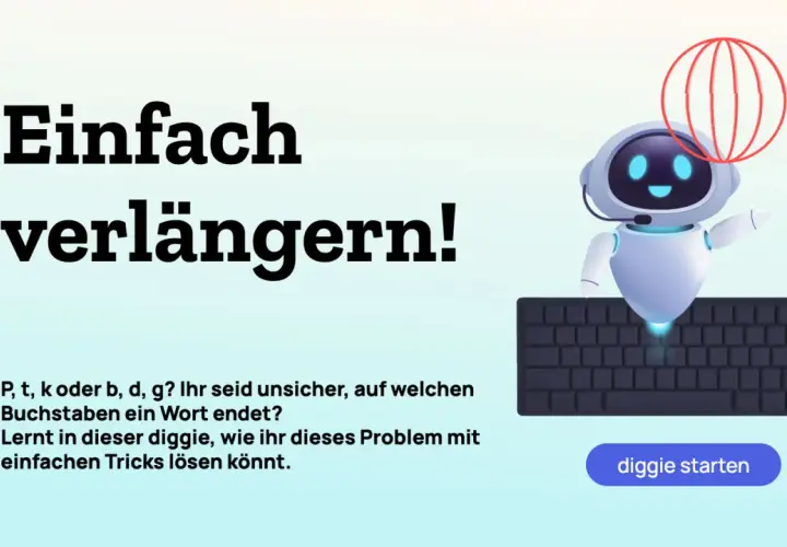 Ein süßer Roboter erklärt, wie man Wörter mit b oder p verlängert. Lerne einfache Tricks, um sicher zu schreiben.