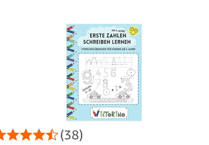 Übungsheft "Erste Zahlen schreiben lernen" für Kinder ab 4 Jahren. Enthält Zahlen von 0-10 zum Nachzeichnen, mit Autos und Würfeln.