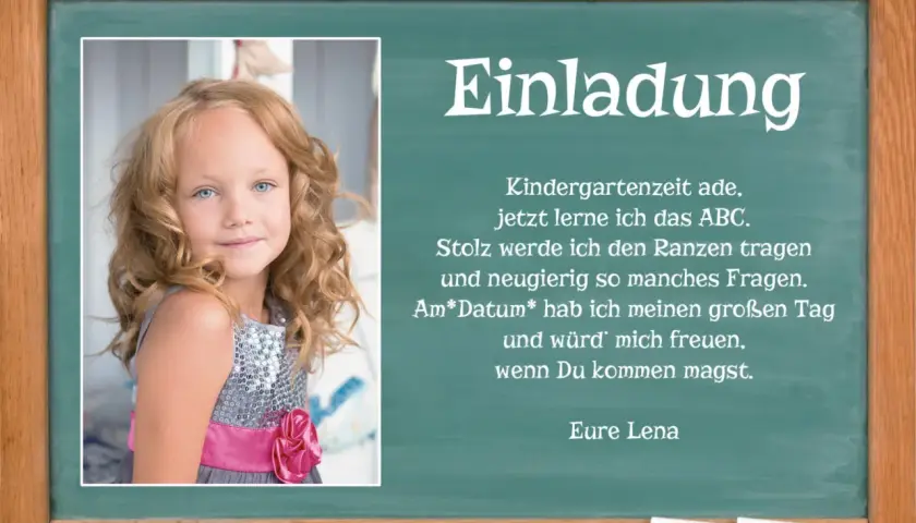 Einladung zur Einschulung: Ein süßes Mädchen lädt dich ein, ihren großen Tag zu feiern.