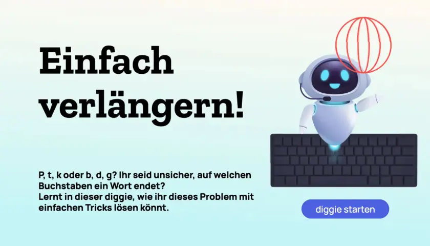 Ein süßer Roboter erklärt, wie man Wörter mit b oder p verlängert. Lerne einfache Tricks, um sicher zu schreiben.
