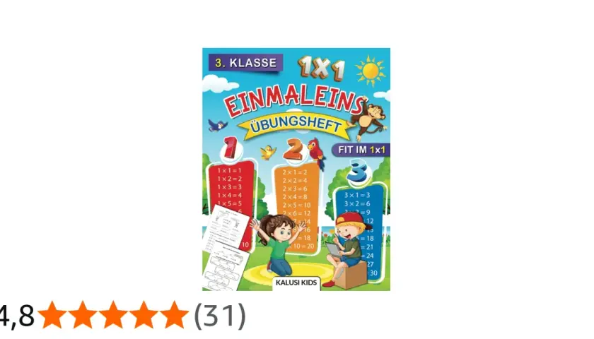 Einmaleins Übungsheft für die 3. Klasse. Kinder lernen spielerisch die kernaufgaben einmaleins mit bunten Illustrationen.