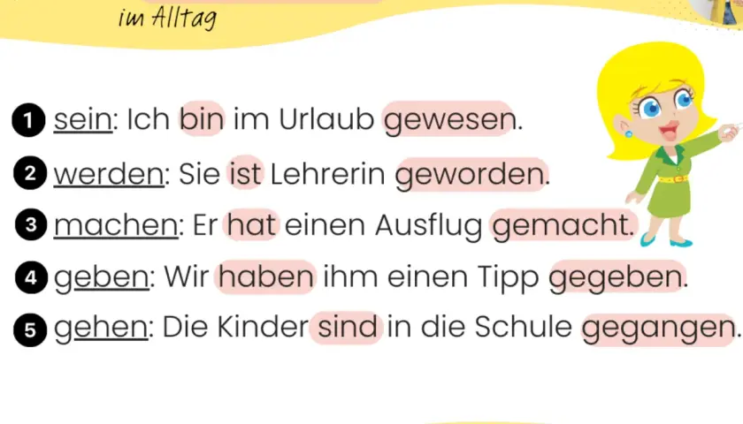 Top 5 Verben im Perfekt für die perfekt Grundschule: sein, werden, machen, geben, gehen. Beispiele für den Alltag.