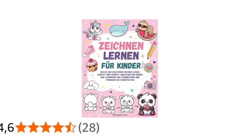 Buntes Buchcover mit süßen Tieren und dem Titel "Zeichnen lernen für Kinder". Viele mal ideen für kinder zum Nachzeichnen.