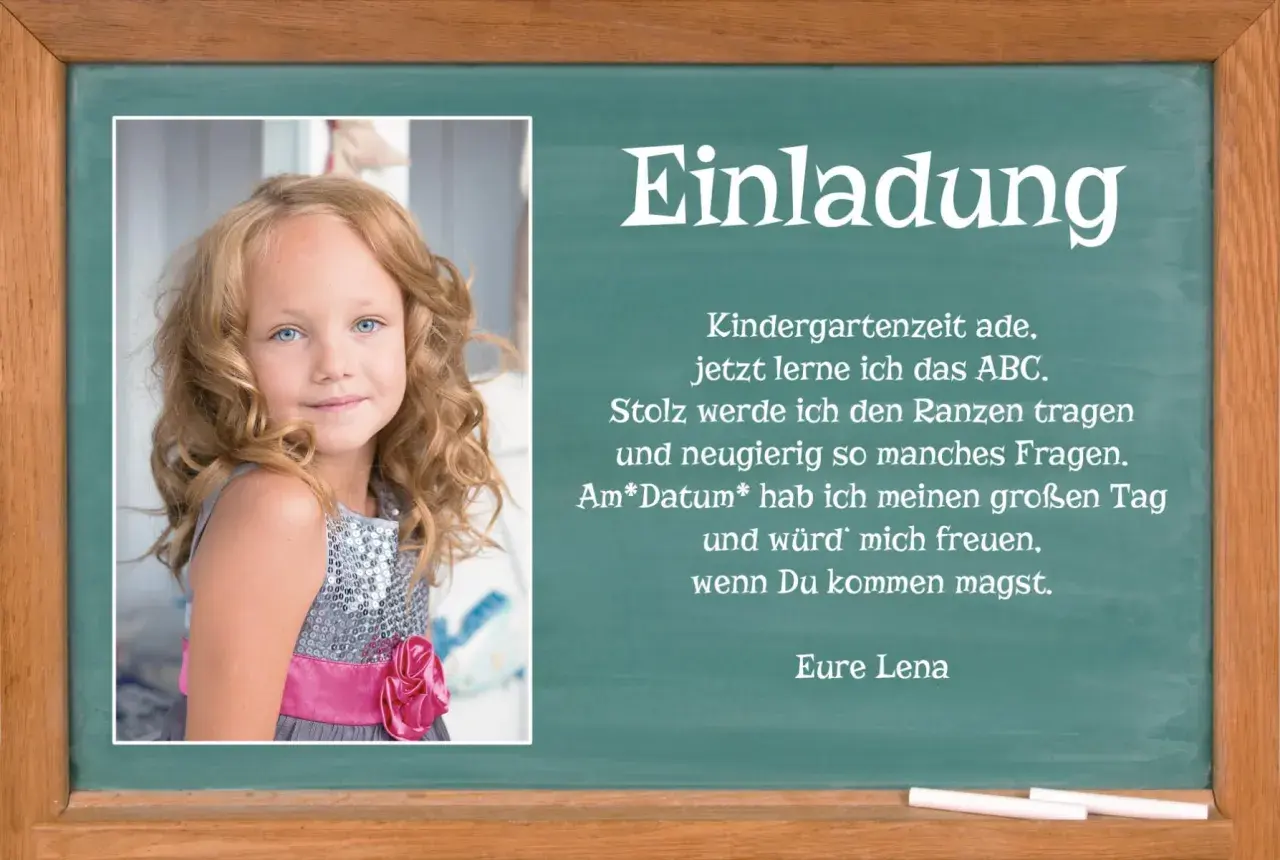 Einladung zur Einschulung: Ein süßes Mädchen lädt dich ein, ihren großen Tag zu feiern.