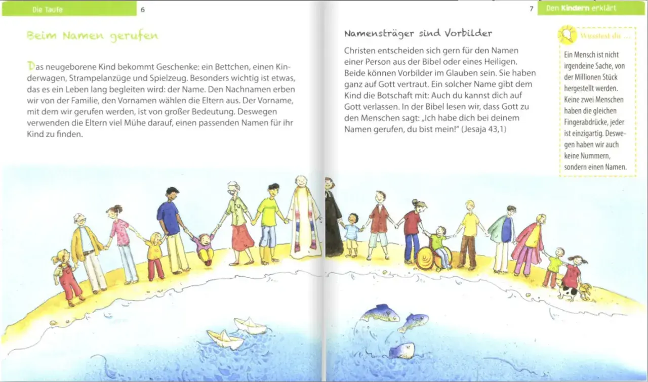 Familien halten Händchen am Strand, ein Hinweis auf die Taufe und die Bedeutung von Namen für die Grundschule.