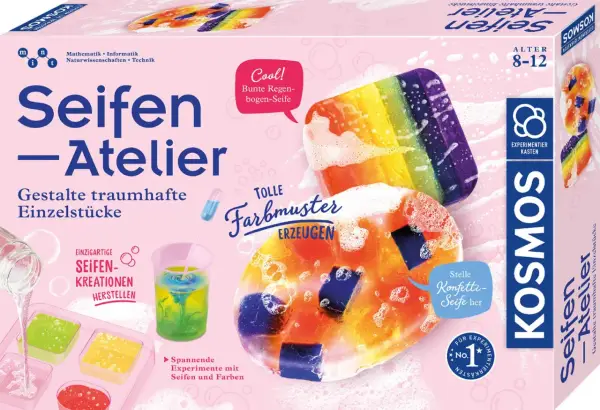 Seifen-Atelier: Kinder können hier bunte Seifen kreieren und tolle Farbmuster erzeugen. Ein spannendes Experimentierset zum Seife selber machen.